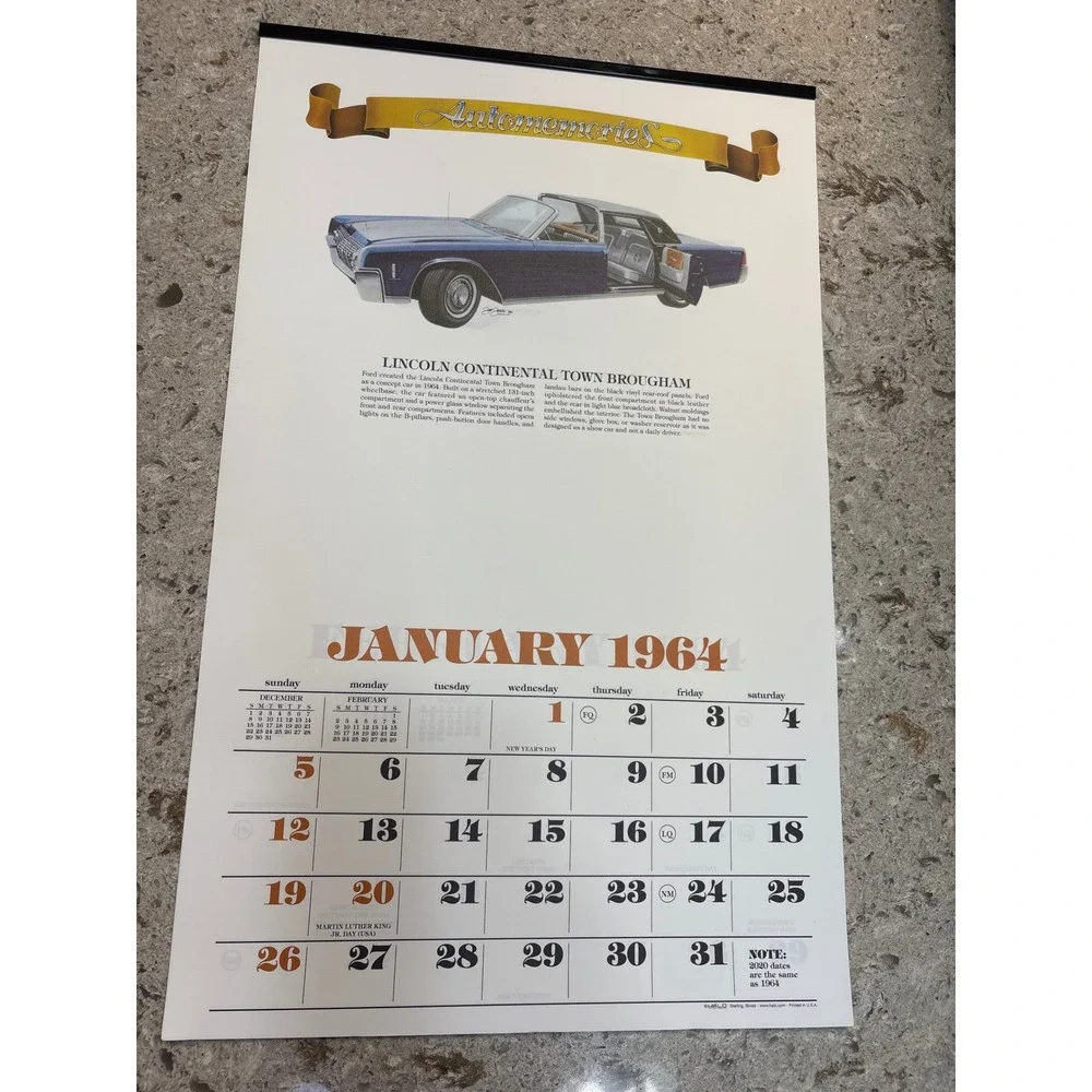 Automemories 1964 Classic Car Calendar Lincoln Mustang Thunderbird Barracuda